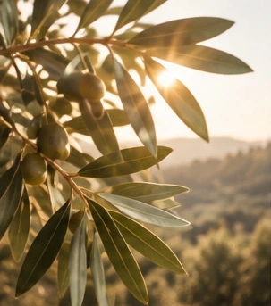 Sunlight filtering through olive branches